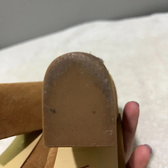 Urban Outfitters Women Brown Strappy Heels 9 Suede Lace Up Block Peep Toe Summer - Picture 7 of 16